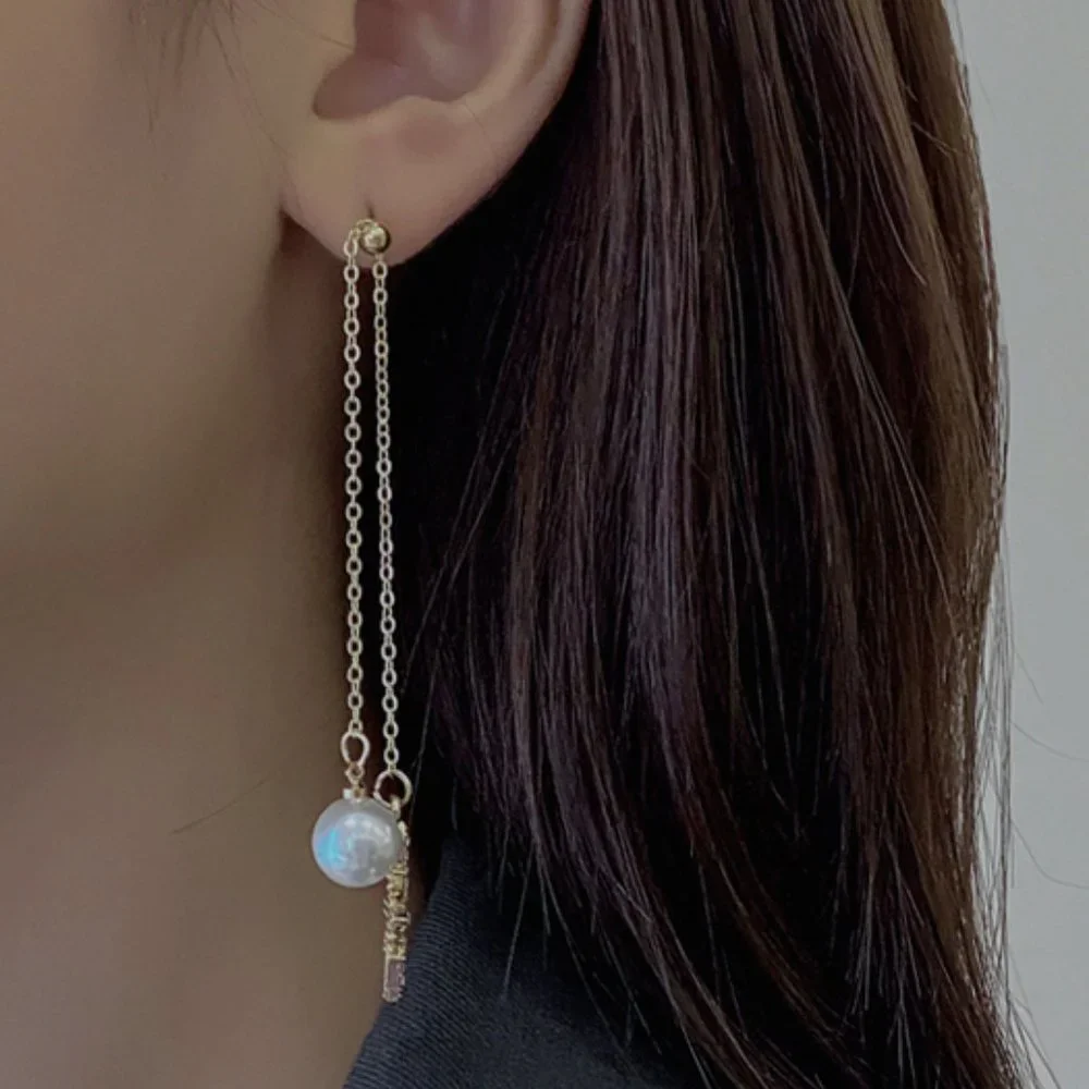 💙Star Shiny Pearl Threader Earrings - Picture 10 of 12